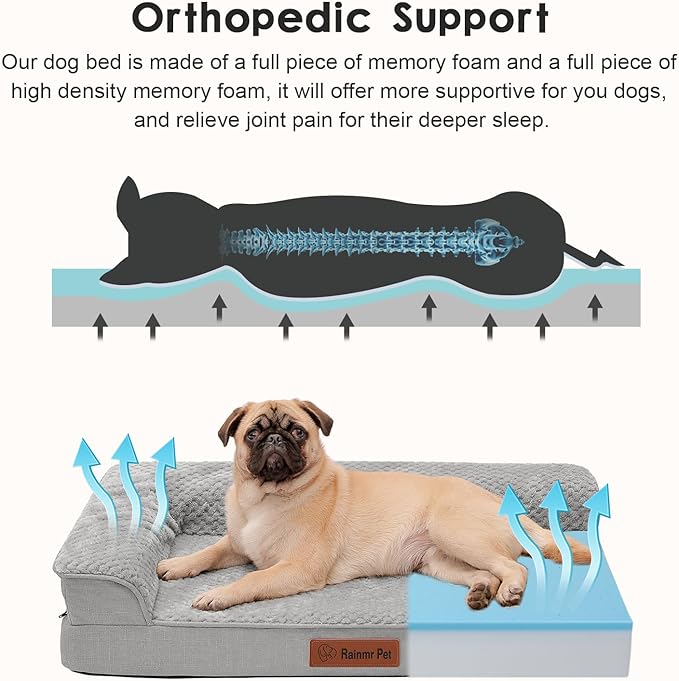 Orthopedic Dog Bed Medium Size Dog, Memory Foam Pet Bed for Medium Dogs, Washable Removable Cover, Nonskid Bottom, Waterproof, 35x23x6 Inches, Light Grey