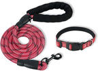 Nylon Dog Leash for Medium Large Dogs, 5-FTReflective Heavy Duty Leash with Comfortable Handle & Poop Bag Dispenser Ring, 1/2 Inch Wide, Secure Reinforcement for Walking (Red, M)