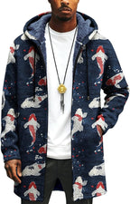 Mens Long Cardigan Hoodies Full Zip Fleece Lined Jackets Fashion Knitted Color Block Hooded Coat with Pockets