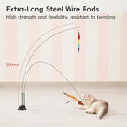 Potaroma Suction Cup Cat Wand Toys, Dual-Wand Interactive Kitten Toy for Indoor Cats with 5 Pcs Feathers Balls Attachments, Charcoal Base