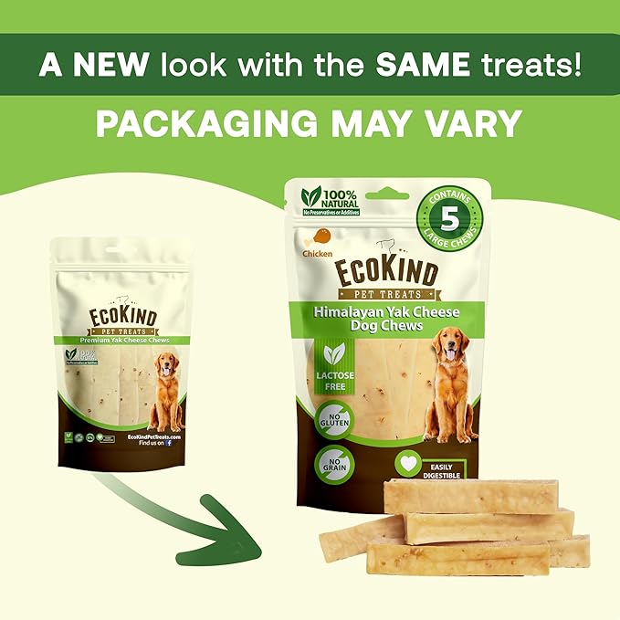 EcoKind Premium Gold Yak Cheese Himalayan Dog Chews, Dog Treats Large Breed, All Natural, High Protein Dog Chew, Chicken, Large - 1 Chew