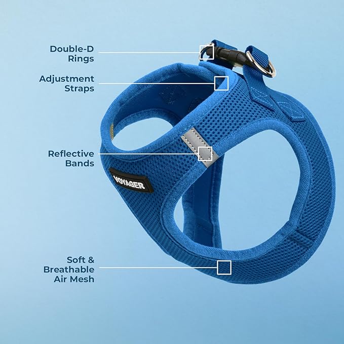 Best Pet Supplies Voyager Step-in Air Harness - All Weather Mesh, Reflective, No Pull Harness for Dogs, Cats - Secure with Hook & Loop Fastener, Buckle, Double D-Rings - Royal Blue, XXXS
