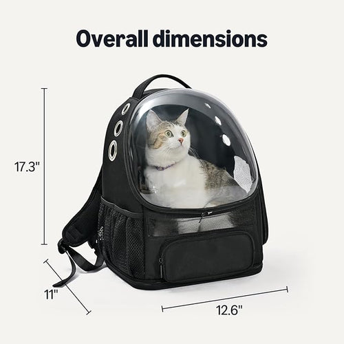 Amazon Basics Pet Carrier Backpack for Small Cats & Dogs, Collapsible Travel Carrier with Bubble Window & Breathable Mesh, Foldable for Travel, Black