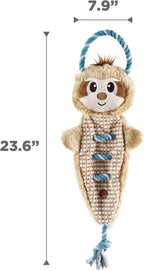 Outward Hound Ropiez Rope Interactive Dog Tug Toy for Tugging Squeaky Fun, 23.6 Inch Sloth, Brown, Large