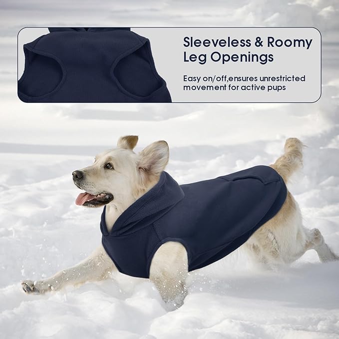 IECOii Dog Hoodie for Medium Dogs, Warm Fleece Dog Hoodies Sweater with Leash Hole and Pocket, Cozy Dogs Cold Weather Coat for Fall Winter Hooded Sweatshirt Vest for French Bulldog, Blue, L