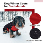 Lelepet Dachshund Coat Warm Dog Winter Coat Waterproof Dog Jacket with Fleece Lining, Reflective Outdoor Dachshund Snowsuit with Leash Hole Adjustable Neckline,Coats for Small Medium Dogs,Red, XS
