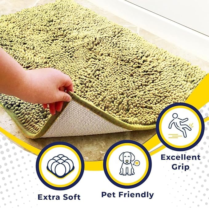 Muddy Mat® AS-SEEN-ON-TV Highly Absorbent Microfiber Door Mat and Pet Rug, Non Slip Thick Washable Area and Bath Mat Soft Chenille for Kitchen Bathroom Bedroom Indoor and Outdoor - Yellow 24" x 96"