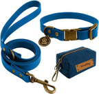 Wisedog Dog Collar and Leash Set, Waterproof Adjustable Puppy Collars with Cute Tag 6FT Dog Leash with Poop Bag for Small Medium Large Dogs (L, Blue)