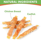 MON2SUN Rawhide Free Dog Treats, 4 Inch Chicken Wrapped Cod Fillet Dog Snacks for Small Dogs, Soft and Training Treats, 10.58oz (30 Count-Pack of 1)