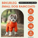 BRKURLEG Dog Raincoat for Small Dogs, Small Dog Rain Jacket with Harness Built in, Waterproof 4 Legs Pet Raincoats, Puppy Outdoor Jacket with Reflective Strip, Orange, S