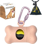 Bone-Shaped Dog Poop Bag Holder for Leash |Dispenser with 15 Leak-Resistant Waste Bags & Carabiner Clip(Pink)