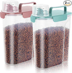5-7Lbs Cat Dog Storage Container, Portable Pet Food Containers with Upgraded Large Spout and Cup, Small Animal Kibble Dispenser for Bird Seed, Oatmeal, Rice, Flour (2, Pink+Lake Blue, 5L)