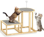 Pawaboo Cat Beds and Stairs, 2-Step Kitten Scratcher Hammock Bed with Cat Teasers & Hanging Ball, Wooden Kitties Hammock Staircase for High Beds Couch,Stair Shaped Cats Bed for Indoor Climbing Playing
