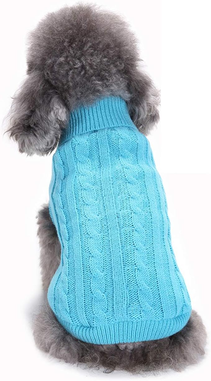 Dog Sweater, Warm & Comfortable Winter Classic Turtleneck Pet Sweater, Large, Blue