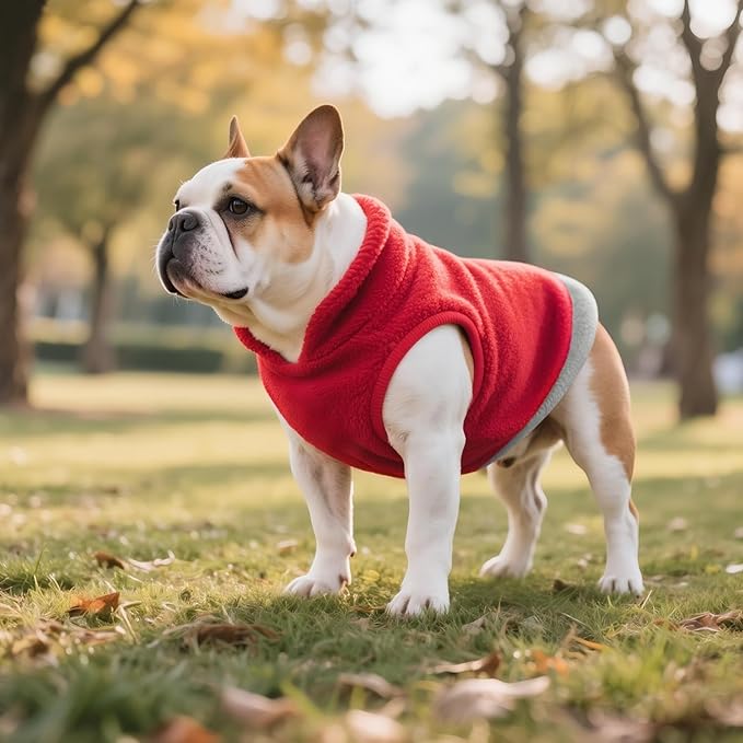 Idepet 2 Pack Dog Fleece Vest Sweater Warm Pullover Jacket with D-Ring Leash Reflective Winter Coat Hoodie for Puppy Cat French Bulldog Pug Chihuahuas Yorkies Dachshunds (Red&Rose Red,Medium)
