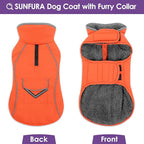 SUNFURA Dog Coat, XXXL Dog Winter Jacket, Reflective Fleece Snow Coat with Furry Collar, Waterproof Pet Puffer Jacket for Great Dane Extra Large Dogs, Orange 3XL