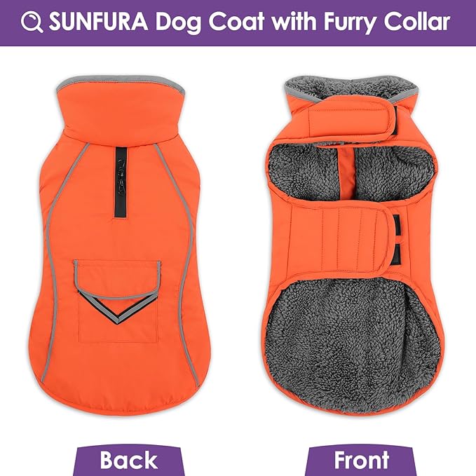 SUNFURA Small Dog Coat, Warm Dog Winter Jacket, Reflective Pet Snow Jacket with Fleece Lined, Waterproof Puppy Snowsuit Pet Sweater Clothes for Small Dogs, Orange XS