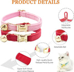 Personalized Cat Collar with Bells,Velvet Customized Small Cat Collar with Name Tag,Pet Collar with Name Phone Number Engraved ID Tags for Boy and Girl Kitten Cats (Cream)