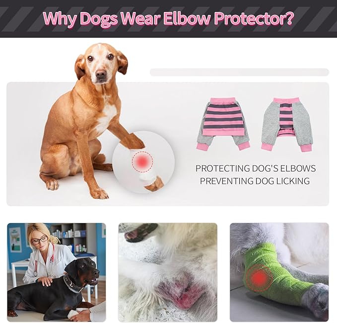 FUAMEY Dog Recovery Sleeve with Elbow Protector,Dogs Shirt Stop Licking Joints,Pet Long Sleeve Suit Protecting Dog's Front Leg Arm Wounds Cover Skin Conditions Pink Stripes S