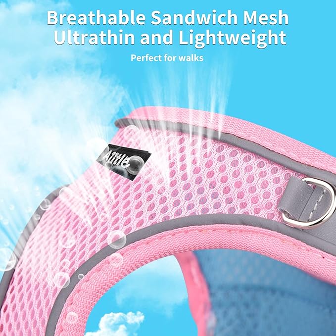 AIITLE Step in Dog Harness and Leash Set - Summer No Pull Escape Proof Vest Harnesses with Soft Mesh and Reflective Bands, Adjustable Pet Outdoor Harnesses for Small and Medium Dogs Pink M