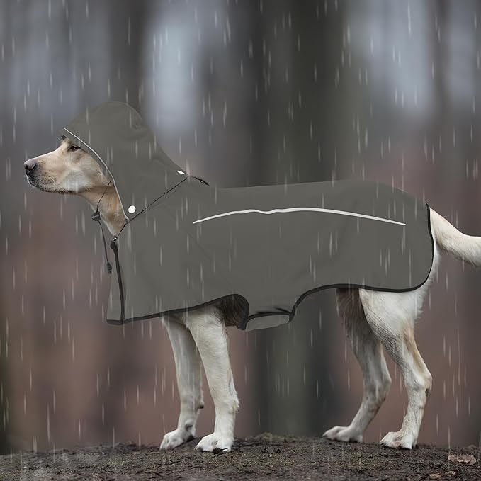 Mile High Life Dog Raincoat, Adjustable Waterproof Pet Rain Jacket, Reflective Hooded Poncho for Small Medium Large Dogs, Lightweight Breathable Pet Rain Coat (Dark Gray,M Chest 22"-28")