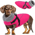 Queenmore Small Dog Coat,Dog Coat for Small Dogs,Reflective Windproof Dogs Jackets with Built-in Harness,Doggy Winter Jacket with Zipper On Back,Warm Pet Coats with Fleece Lining,Rosered,S