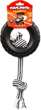 Mammoth Pet Products TireBiterII with Cotton-Poly Rope-Natural Rubber Dog Toys for Extreme Chewers-Dog Toys for Extra Long Interactive Play-Aggressive Chewer Toys for Large-X-Large 7" Black (35018F)