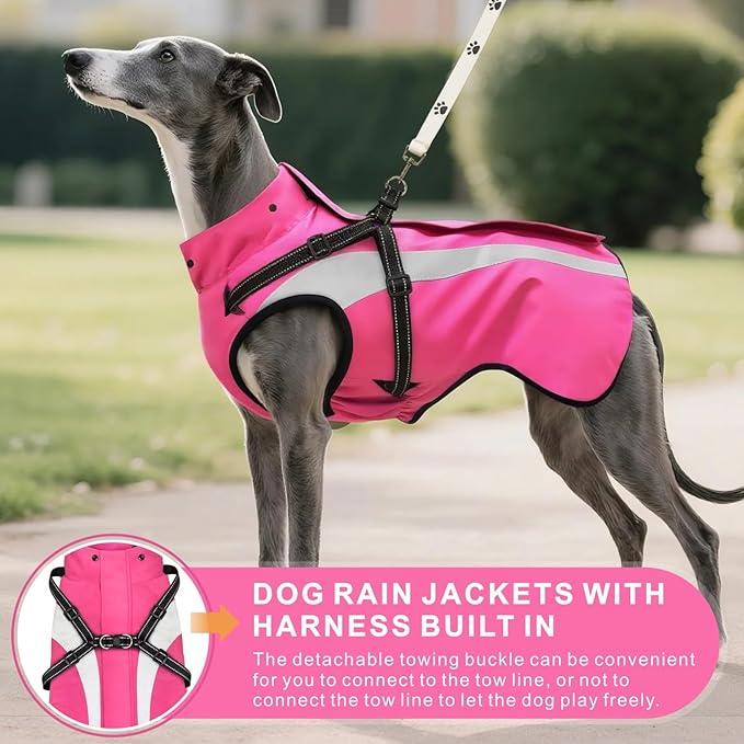 Mosucoirl Dog Raincoat Waterproof Raincoats for Dog Reflective Dogs Rain Jackets with Hood Hoodie Pet Rain Poncho Coat for Small Medium Large Dogs Puppies S-XXL (Pink, L)