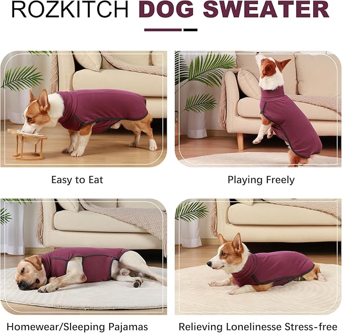 ROZKITCH Soft Warm Sweater Pajamas, Vest for Cold Weather Winter, Elastic Turtleneck, Sleeveless Pullover Clothes, Lightweight Pet Shirt for Small Medium Large Dogs Red L