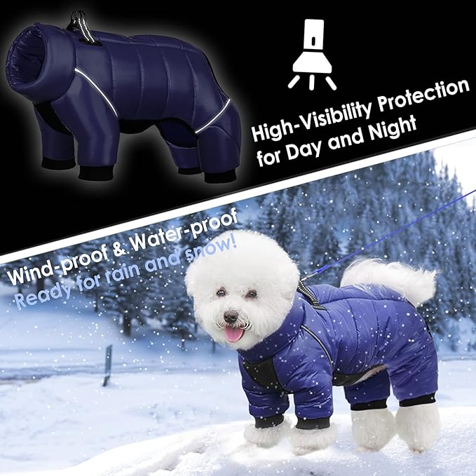AOFITEE Dog Coat, Waterproof Dog Jacket for Winter, Warm Fullbody Dogs Snowsuit, Winter Coat for Small Dogs, Zip Up Pet Puffer Jacket Fleece Vest, Outdoor Reflective Cold Weather Pet Coats, Blue S