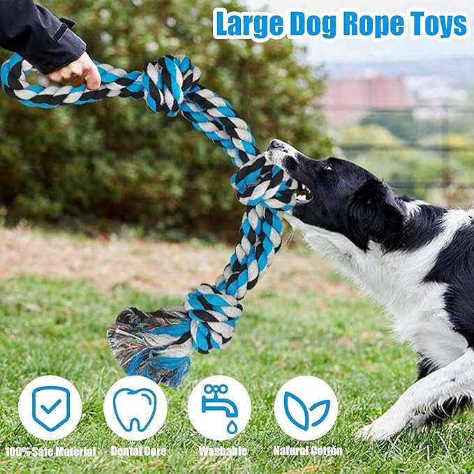2 Pack Dog Rope Toy for Large Breed Aggressive Chewers, Nearly Indestructible Chew Rope Tug of War Toy, Interactive Toy for Boredom, Teeth Cleaning (390g/each, 55cm)