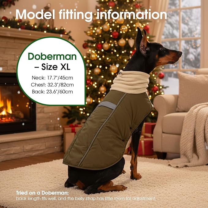 ASENKU Dog Coat, Dog Winter Jackets with Fleece Turtleneck, Windproof, Reflective Pet Snow Jacket Doggie Vest for Cold Weather, Coats for Medium Dogs, Army Green, M