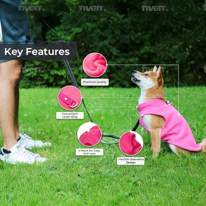 JACKO & CO - Fleece Vest Dog Sweater with Leash Ring - Soft, Warm & Lightweight Pullover Coat for Small & Medium Dogs, Puppies & Cats - Cozy Fall/Winter/Spring Pet Jacket (Pink Lemonade, XL 17-25lbs)