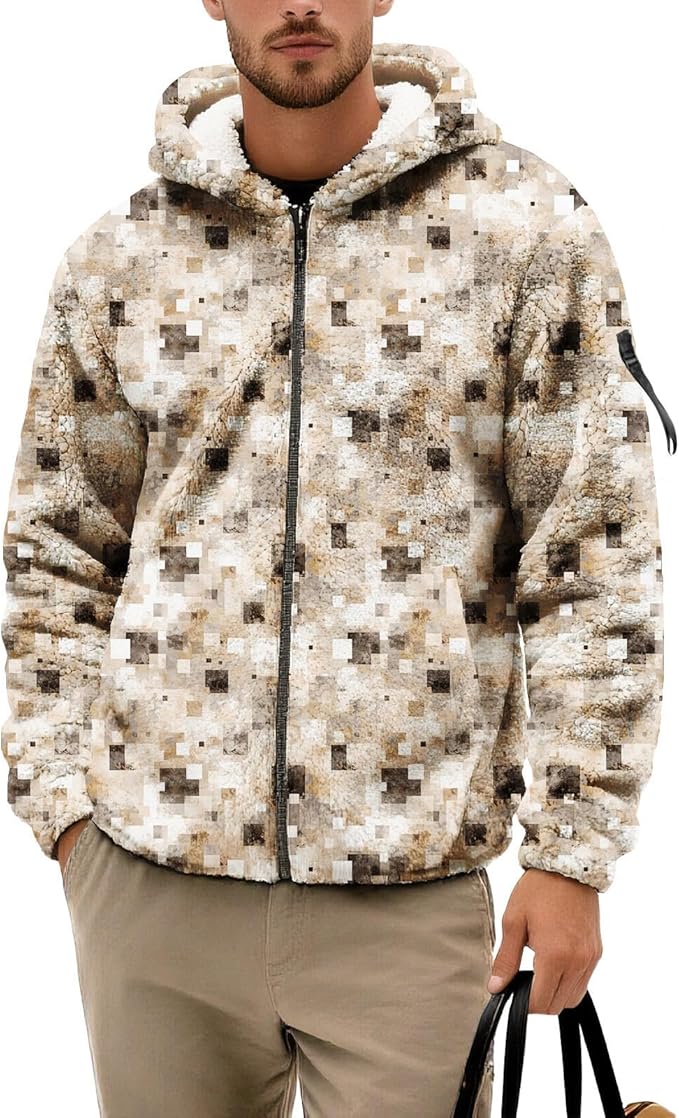 Men's Camouflage Hunting Fleece Lined Hoodie Camo Jackets Zip Up Long Sleeve Casual Winter Coats Hood Outerwear