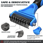 3PCS Pet Grooming Rake & Metal Comb & Flea Comb for Cats and Dogs, Double-Sided Dematting Tool, Extra-Wide Deshedding Dog Brush for Long Hair to Effectively Remove Tangles, Knots and Mats (Blue)