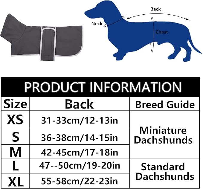 Geyecete Dachshund Sweater, Jacket, and Winter Coat With Padded Fleece Lining, High Collar, Snowsuit With Adjustable Bands - Gray - Size M