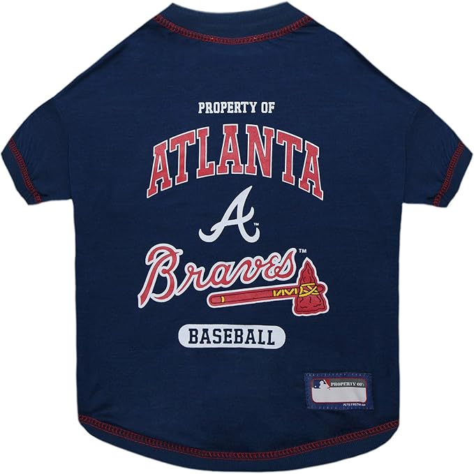 MLB Atlanta Braves Dog T-Shirt, Small. - Licensed Shirt for Pets Team Colored with Team Logos. - Premium Stretchable Materials for The Comfort of Your Dog & Cat.