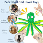 4 Pack Squeaky Dog Toys - Octopus Plush Dog Toys for Aggressive Chewers, No Stuffing, Crinkle, Durable Interactive, 4 Colors