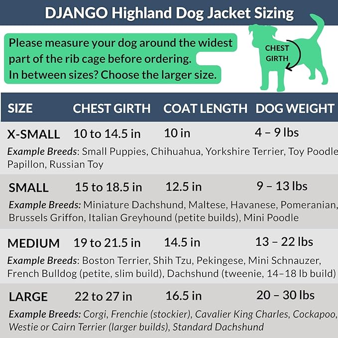 DJANGO Highland Dog Jacket & Raincoat – Water-Repellent, Lined Dog Coat with Hood, Adjustable Fit & Harness Hole – Lightweight Rain & Wind Jacket for Small & Medium Dogs up to 30 lbs (Blue, X-Small)