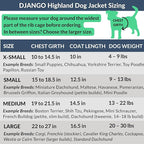 DJANGO Highland Dog Jacket & Raincoat – Water-Repellent, Lined Dog Coat with Hood, Adjustable Fit & Harness Hole – Lightweight Rain & Wind Jacket for Small & Medium Dogs up to 30 lbs (Olive, Small)