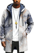 Mens Long Cardigan Hoodies Full Zip Fleece Lined Jackets Fashion Knitted Color Block Hooded Coat with Pockets