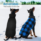 ASENKU Dog Winter Coat, Fleece Doggie Jacket Plaid Reversible Vest Waterproof Windproof Cold Weather Clothes for Small Medium Large Dogs (L, Blue)