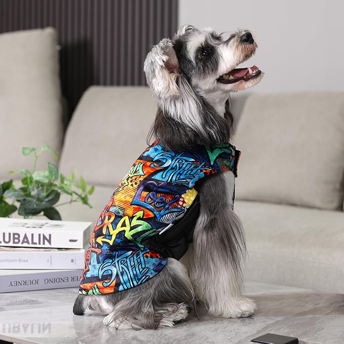 GMF32L CuteBone Dog Winter Jacket, Windproof & Waterproof, Thick, Adjustable, Reversible, Soft, Recommended for Small, Medium, Large Dogs; Leash Hole for Easy Walking