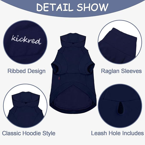 Basic Dog Hoodie, Soft Premium Quality Dog Hoodie Sweater with Leash Hole and Pocket, Cotton Doggy Puppy Sweatshirt Fashion Outfit for Dogs Puppy Small Medium Large - Navy Blue (Small)