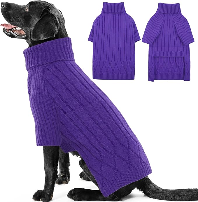 XXXL Dog Sweater for Giant Breed, Warm Winter Fall Dog Sweaters for Dog Girls Boys, Turtleneck Dog Knitwear, Doggie Christmas Sweater, Pet Sweatshirt Clothes Outfit Knit Boxer (Purple XXXL)