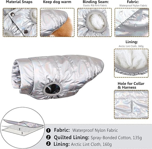 ASENKU Dog Winter Coat - Waterproof Windproof Dog Jacket, Warm Snowproof Doggie Puffer Vest for Cold Weather, Lightweight Snow Coats for Small Medium Large Dogs (Silver, XL)