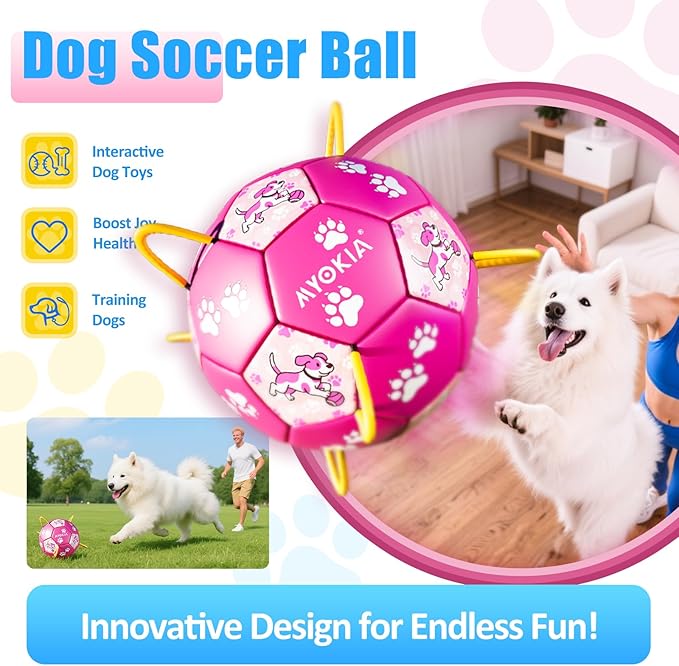Size 3 Pink Dog Soccer Ball with Straps Durable Training Ball for Pets Interactive Outdoor Dog Toy for Medium to Large Puppies Essential Pet Supplies