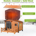 GUTINNEEN Heated Dog House Outdoor Dog Kennel with Safe Heated Pad, Chew-Proof Metal Frame and Rotating Food Bowl for Small to Medium Dogs, 44.6" L x 41.1" W x 32.9“H (Brown)