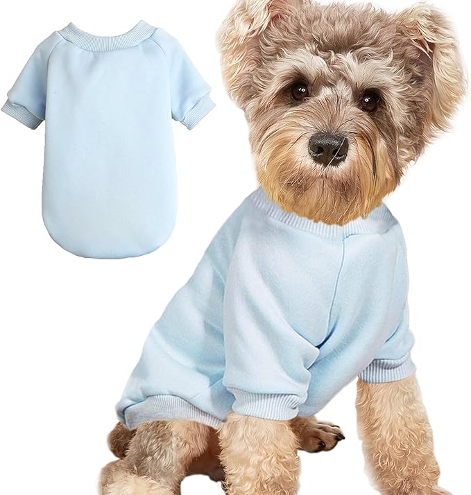 Puppy Sweater for Small Dogs Clothes Warm Winter Cat Clothe Pet Sweatshirt Knitwear Doggie Kitten Clothing, Light Blue, Large
