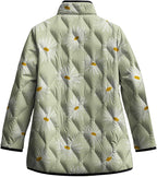LIZALIG Women's Cropped Puffer Jacket Lightweight Floral Print Long Sleeve Padded Quilted Puffy Cardigan Coat